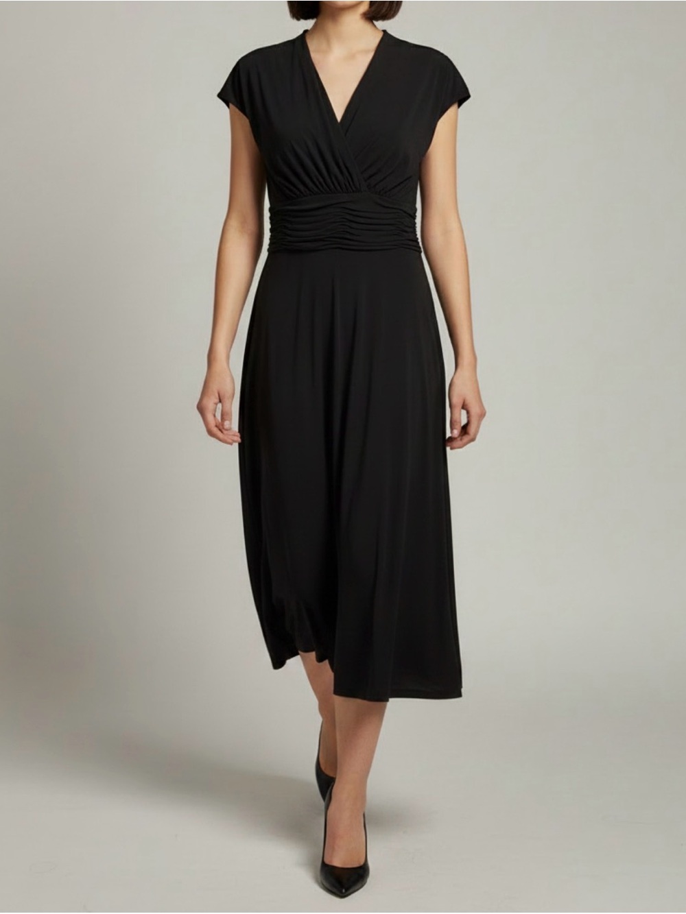 Black Label By Evan Picone Cap Sleeve Midi Dress